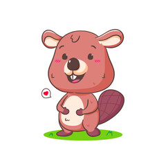 Cute Beaver Cartoon Character Mascot vector illustration. Kawaii Adorable Animal Concept Design. Isolated White background.