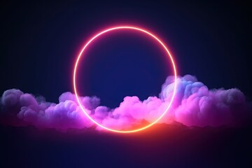 Obraz premium abstract futuristic background with pink blue glowing neon ring with cloud, Cloud data, Data transfer concept Fantastic wallpaper