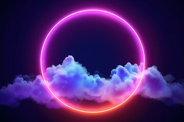 abstract futuristic background with pink blue glowing neon ring with cloud, Cloud data, Data transfer concept Fantastic wallpaper