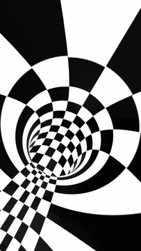 Vertical Video Black and White Checkerboard Ska Tunnel 3D Animation