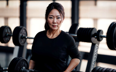Fototapeta premium healthy middle aged lady woman in sport wear at gym, generative AI