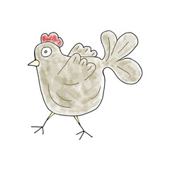 Running chicken. Vector doodles by hand. Children's drawing. Logo, clipart, template, window design, book illustration.
