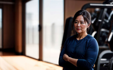 healthy middle aged lady woman in sport wear at gym, generative AI