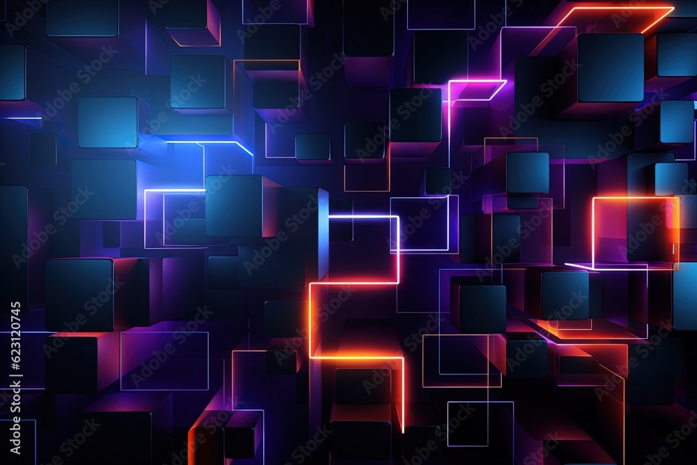 Wall mural abstract futuristic background with pink blue glowing neon moving high speed wave lines and bokeh li