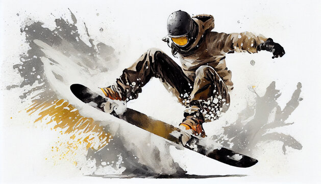 Painting of a snowboarding on white background illustration