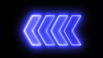 Neon arrow abstract Blue with Light Shapes on black background and reflective floor. Left red arrow for road direction . Modern simple arrows. Digital arrow pointing left. Vector illustration.