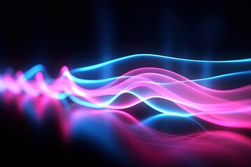 Fototapeta premium abstract futuristic background with pink blue glowing neon moving high speed wave lines and bokeh lights. Data transfer concept Fantastic wallpaper,