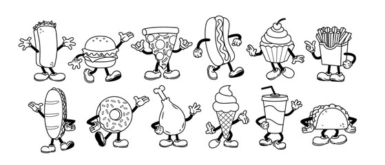 Vector Cartoon Funny Fast Food Characters Mascots Set Isolated