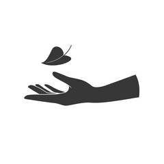 Hands hold a leaf of the plant. illustration on transparent background