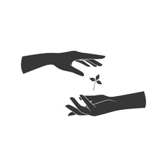 Obraz premium Hands hold a leaf of the plant. illustration on transparent background