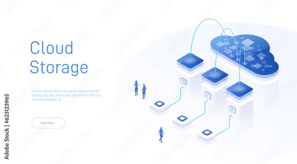 Poster cloud storage isometric. computer service technology. network infrastructure. data server platform. 