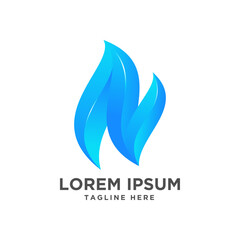 Letter N logo with blue flame