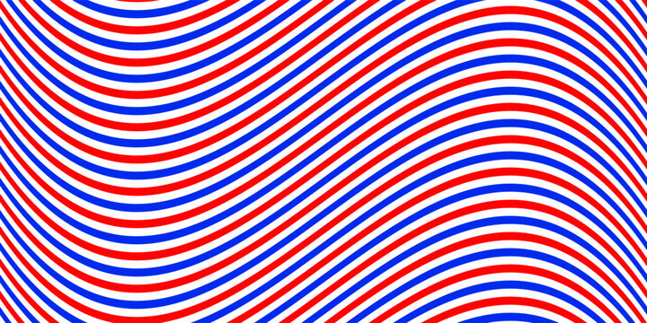 Wavy seamless barber shop pattern in red and blue stripes on a white background. Abstract vector background for men's haircut and shave salon design. Barbershop backdrop