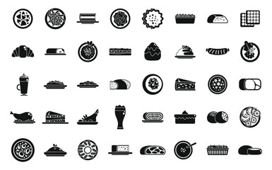 Austrian cuisine icons set simple vector. Strudel bakery. Cafe dish