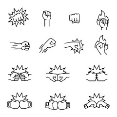 Boxing set doodle sketch hand outline vector