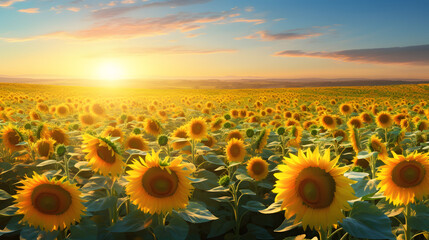 Fototapeta premium 青空に輝くひまわり畑 No.051 | Sunflower Field Glowing Under the Blue Sky Generative AI