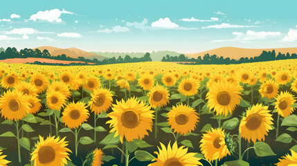 青空に輝くひまわり畑 No.050 | Sunflower Field Glowing Under the Blue Sky Generative AI