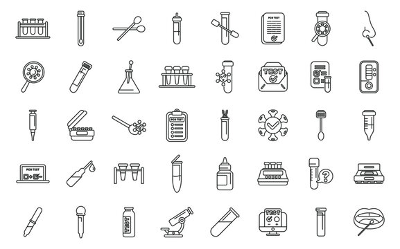 PCR test icons set outline vector. Covid test. Lab swab