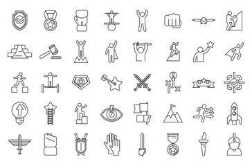 Courage icons set outline vector. Risk adventure. Life self