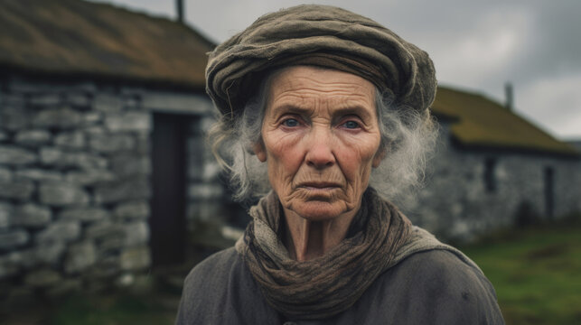 Irish senior woman adorned in traditional attire AI generated
