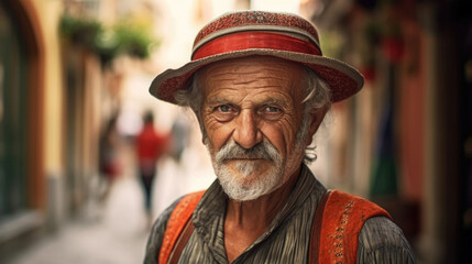 An esteemed Spanish senior man adorned in traditional attire, embodying the deep-rooted cultural traditions and heritage of Spain. AI generated