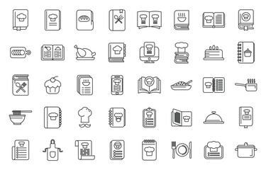 Recipe book icons set outline vector. Cooking recipe. Cook spice