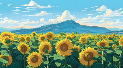 青空に輝くひまわり畑 No.060 | Sunflower Field Glowing Under the Blue Sky Generative AI