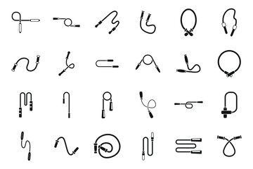 Jump rope icons set simple vector. Body fitness. Sport game