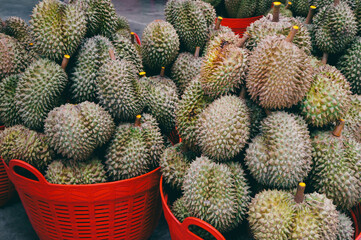 Durian in a basket sold at the market