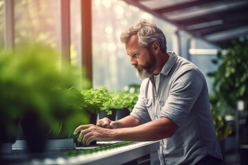 Modern farmer - rural worker - using tech to improve production Illustration created with generative ai