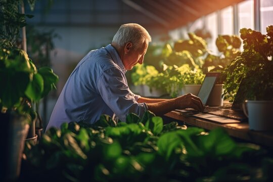 Modern farmer working with his crops - Illustration created with generative ai