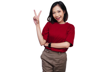 Asian Woman Expression Two Finger
