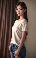 beautiful asian woman at comfort bedroom, generative AI