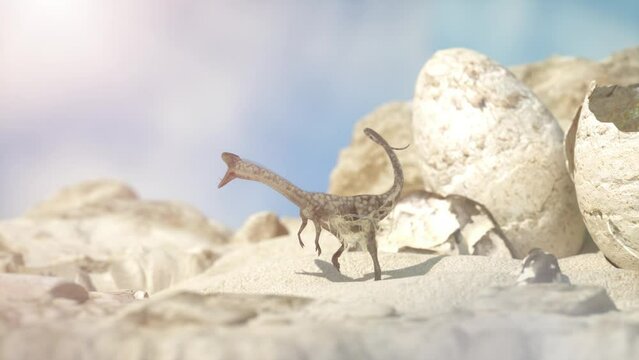 A dinosaur is born from a dinosaur egg in the prehistoric period of the dinosaurs era 3d render 