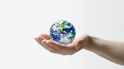 Earth held in hands photo realistic illustration - Generative AI.