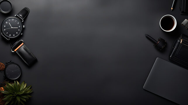 Flat lay of desktop with agenda and magnifying glass. Generative Ai