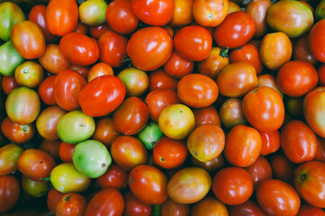 Top view of tomatoes on the vine