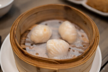 Har gow, a traditional Cantonese dumpling served as dim sum. Chinese food