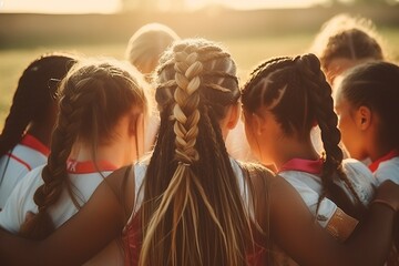 Portrait of teenager girls sport team. Solidarity and team spirit.