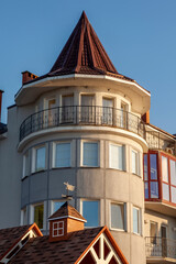 Zelenogradsk, Russia. Typical architectural ensemble of historical part of the city, fragment of facade
