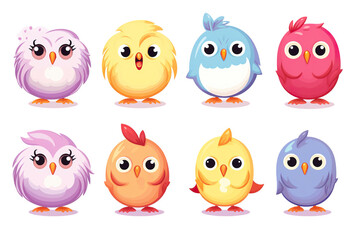 Fototapeta premium Kawaii beautiful birds sticker image, in the style of kawaii art, meme art, isolated white background PNG