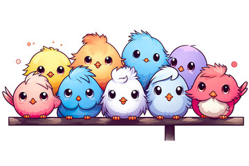 Fototapeta premium Kawaii beautiful birds sticker image, in the style of kawaii art, meme art, isolated white background PNG