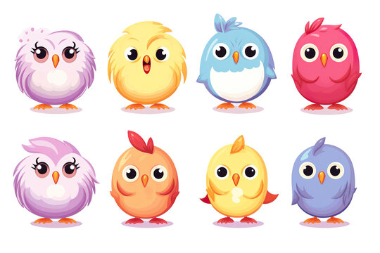 Kawaii beautiful birds sticker image, in the style of kawaii art, meme art, isolated white background PNG