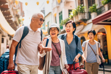 asian grandparents on holiday in a city - 623142369
