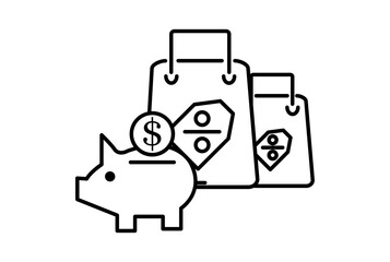 A piggy bank e-commerce icon art flat shopping symbol online store black sign artwork