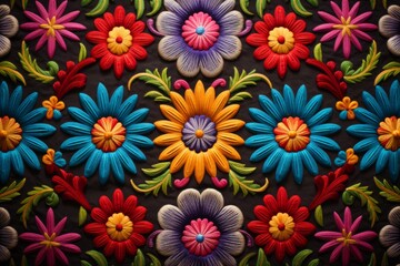 Fototapeta na wymiar Colorful mexican embroidery floral pattern. Vintage floral background. Ai generated.