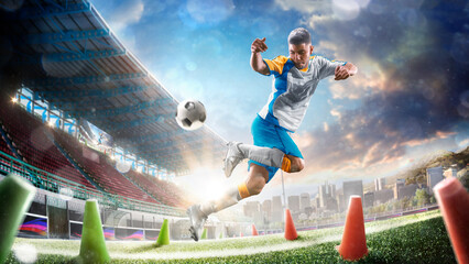Fototapeta na wymiar professional soccer player workout on the grand field.