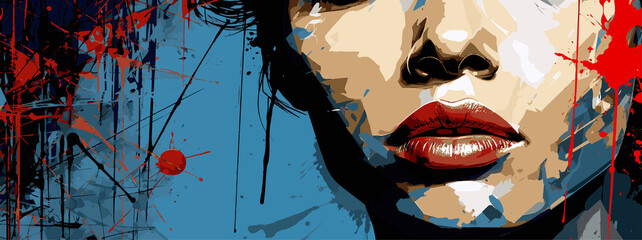 Expressive material vector banners, featuring strong, militant female faces. Harmonized with abstract backgrounds. Ample text space. Ideal for web use.