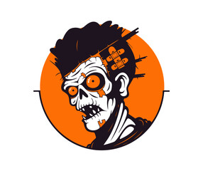 Zombie head with blood on his face. Halloween vector mascot illustration