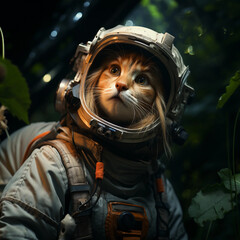 Fototapeta na wymiar Astronaut cat in the forest
